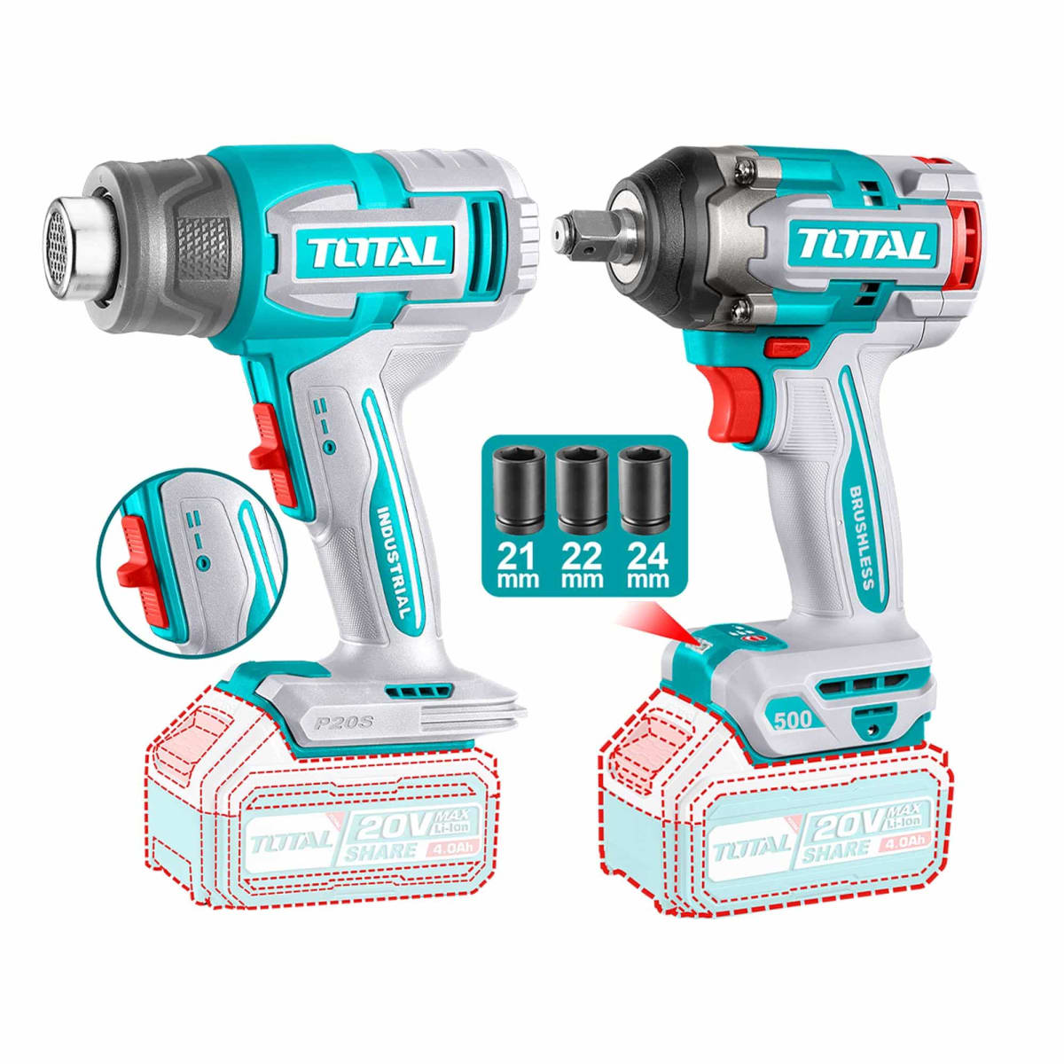 KIT LLAVE IMPACTO 500NM, PISTOLA DE CALOR 300-550C°, HIDROLAVADORA Y ASPIRADORA  /TOSLI2502083