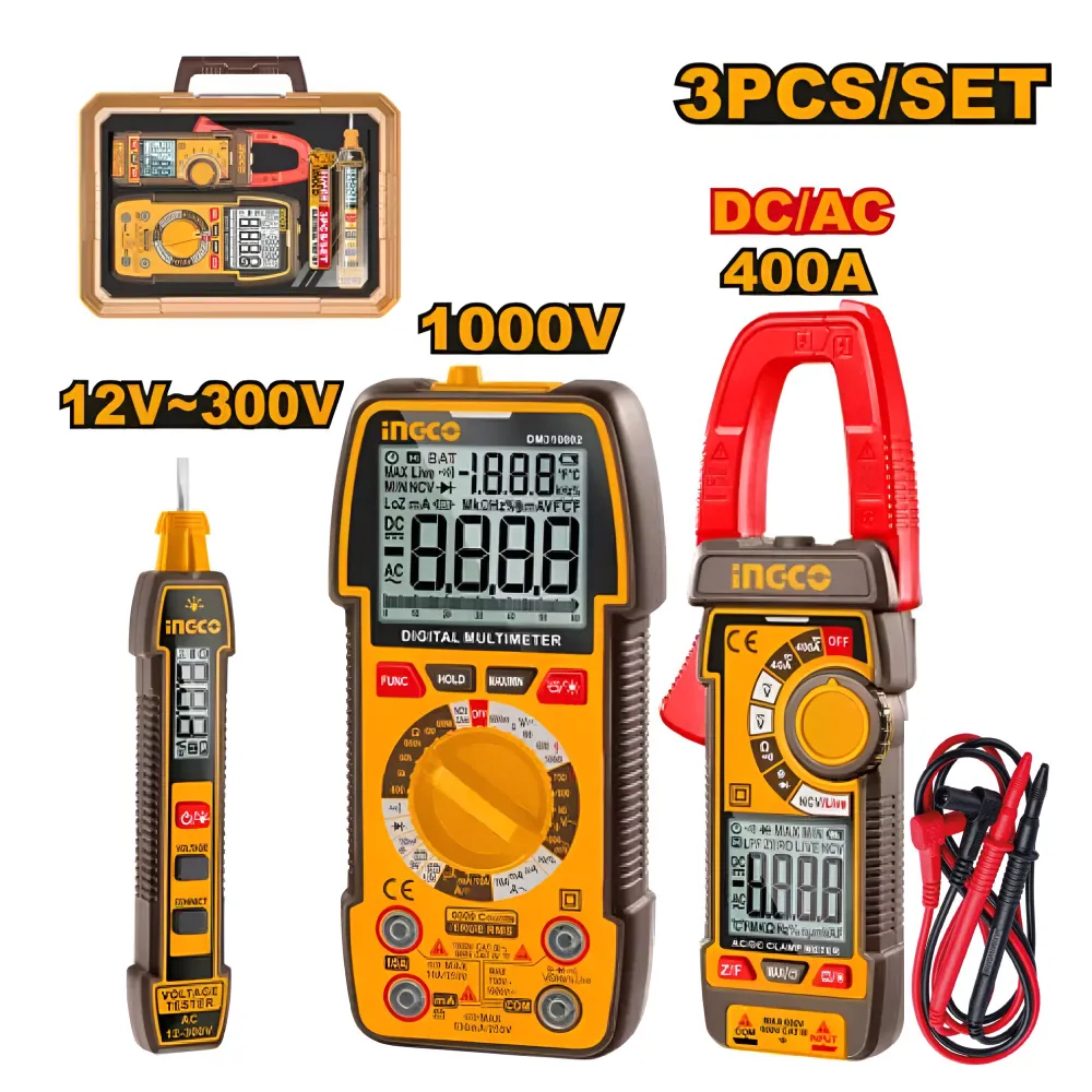 KIT INGCO AMPERÍMETRO + MULTIMETRO DIGITAL + DETECTOR VOLTAJE COS240671