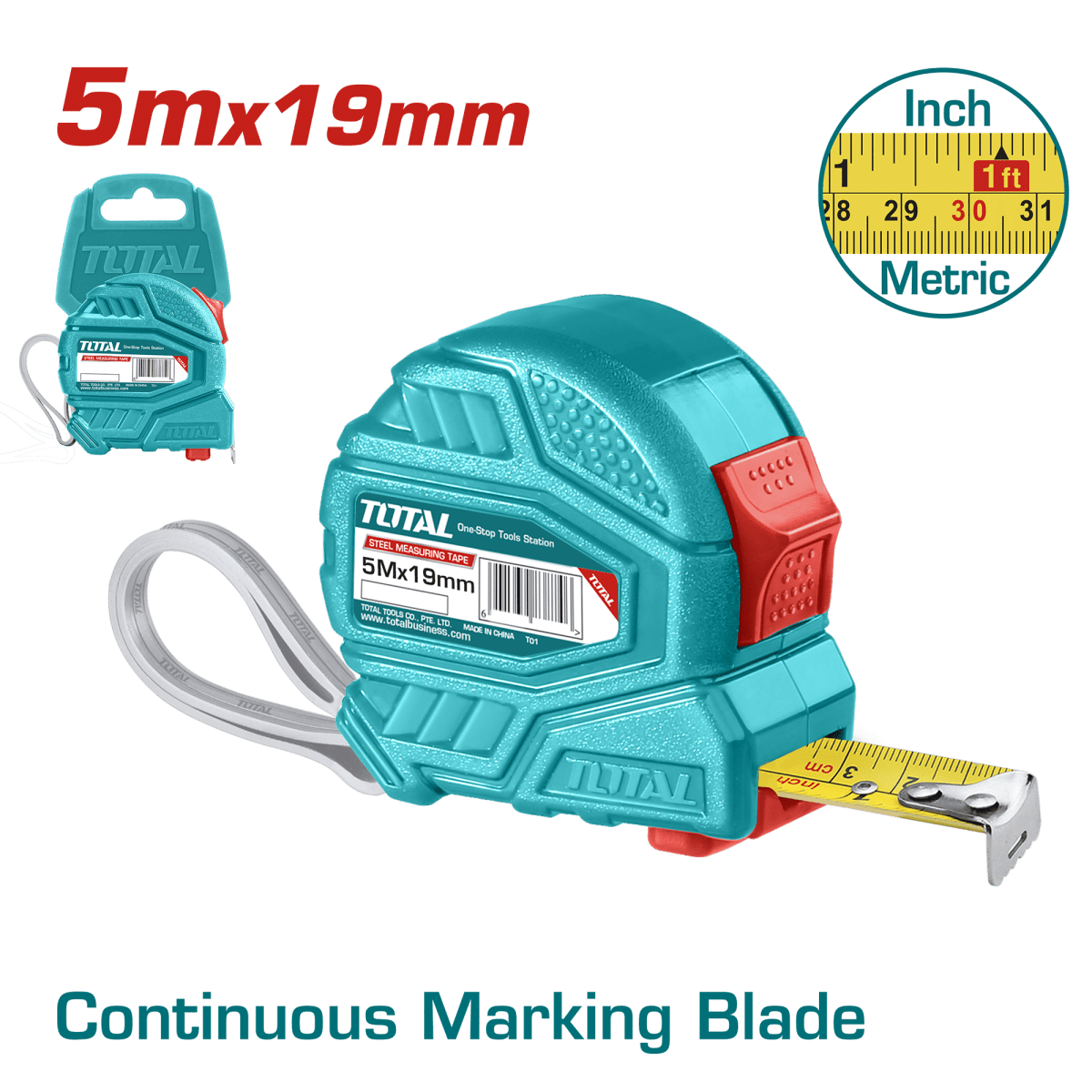 CINTA METRICA DE ACERO/ABS 2 BOT 5M X 19MM TOTAL1