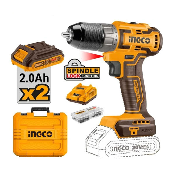 TALADRO ATORNILLADOR CON PERCUTOR CHUCK METAL 10MM BRUSHLESS INGCO CIDLI205081