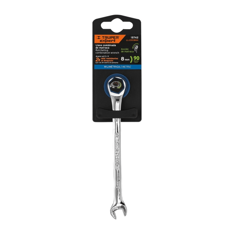 Llave combinada con matraca 8 mm x 136 mm largo, Expert Truper LL-2008MX 157421