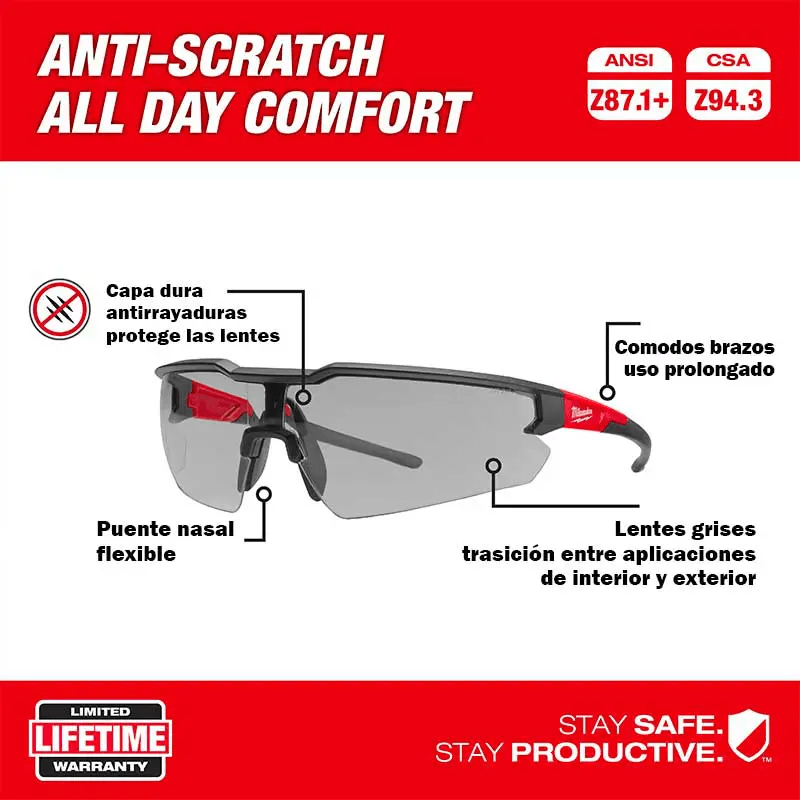 GAFAS DE SEGURIDAD ANTI-RAYAS GRIS MILWAUKEE / 48-73-21052