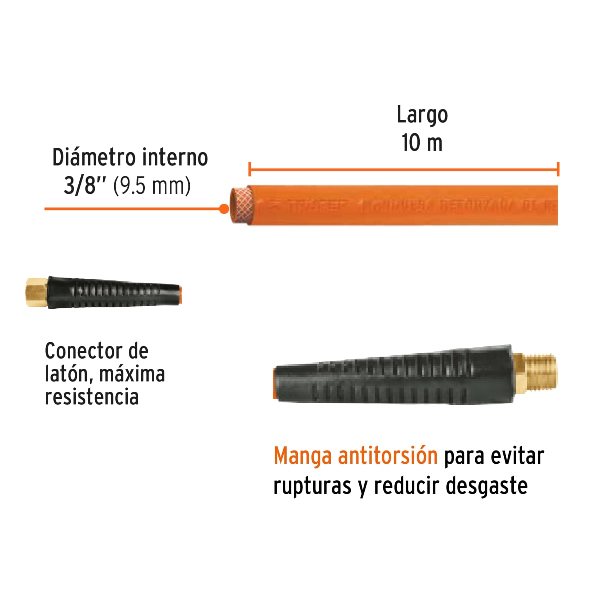 MANGUERA DE PVC PARA COMPRESOR, 10 M X 3/8