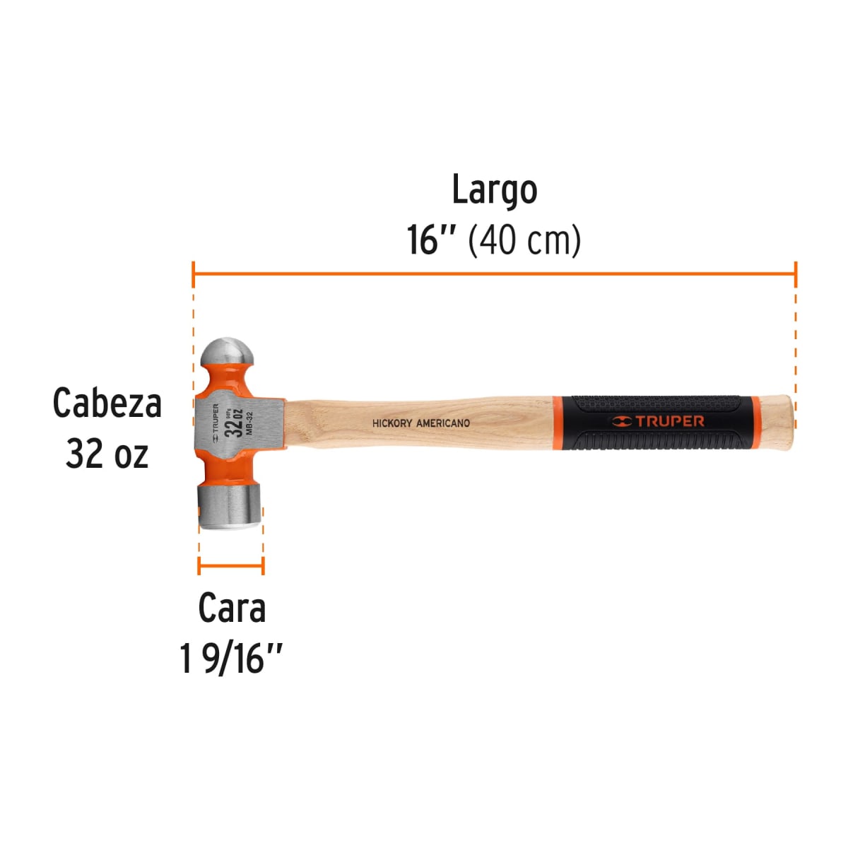 MARTILLO PULIDO DE BOLA 32 OZ MANGO HICKORY TRUPER GRIP3
