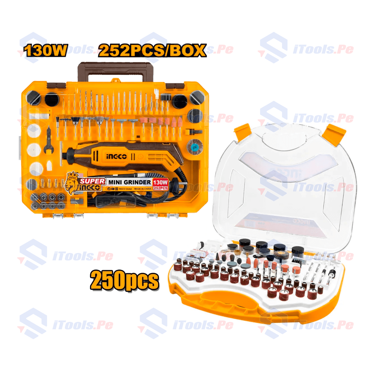 KIT MINI RECTIFICADORA 130 W + 250 PCS ACCESORIOS INGCO1