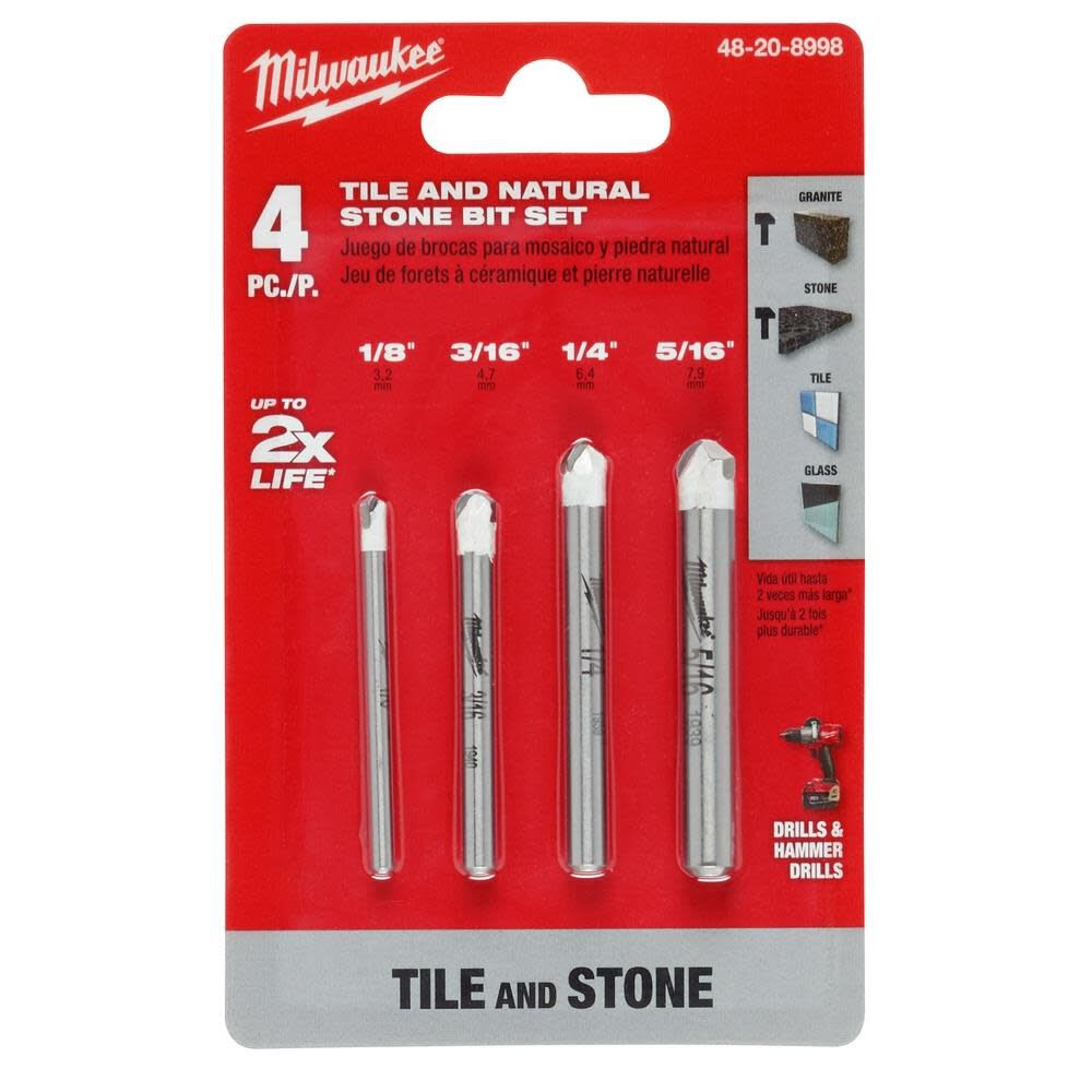 4 PIEZAS JUEGO DE BROCAS PARA AZULEJOS Y PIEDRA NATURAL MILWAUKEE3