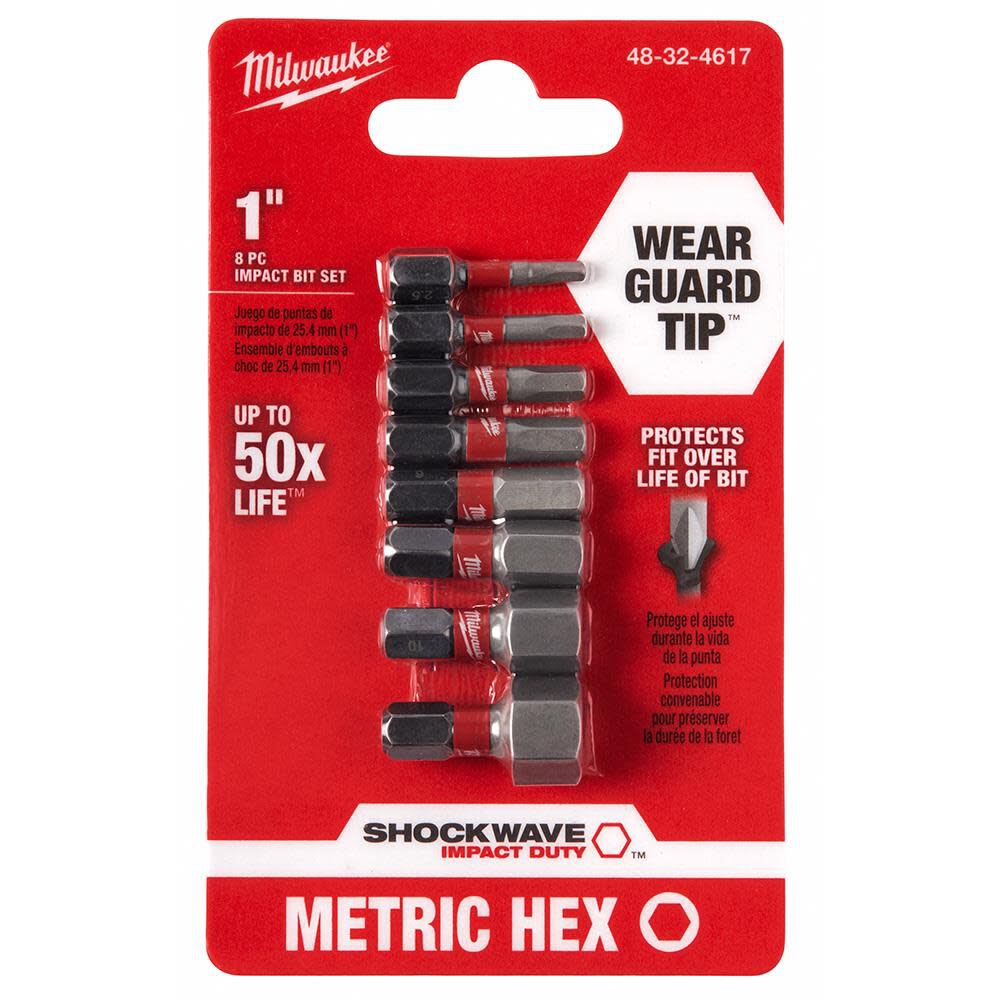 MILWAUKEE JUEGO DE PUNTAS DE INSERCIÓN HEXAGONALES MÉTRICAS DE IMPACTO SHOCKWAVE DE 1 PULG., 8 PIEZAS8