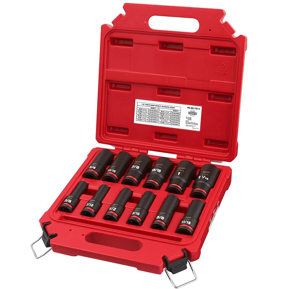 DADOS DE IMPACTO CON ACCIONAMIENTO DE 1/2 PULG. SAE DE 6 PUNTOS, 12 PIEZAS MILWAUKEE2