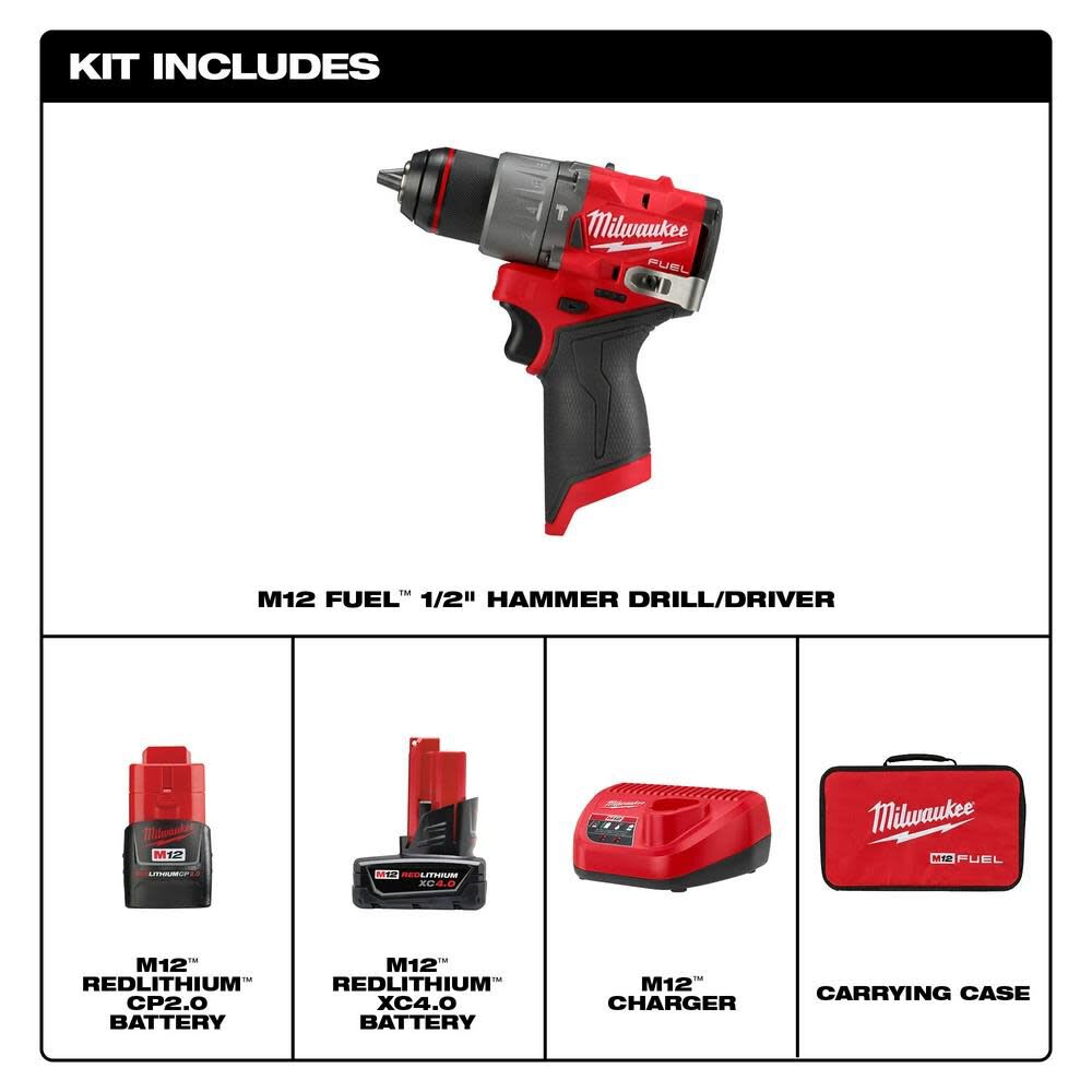 Kit de taladro percutor/destornillador Milwaukee M12 FUEL de 1/2 pulgada5