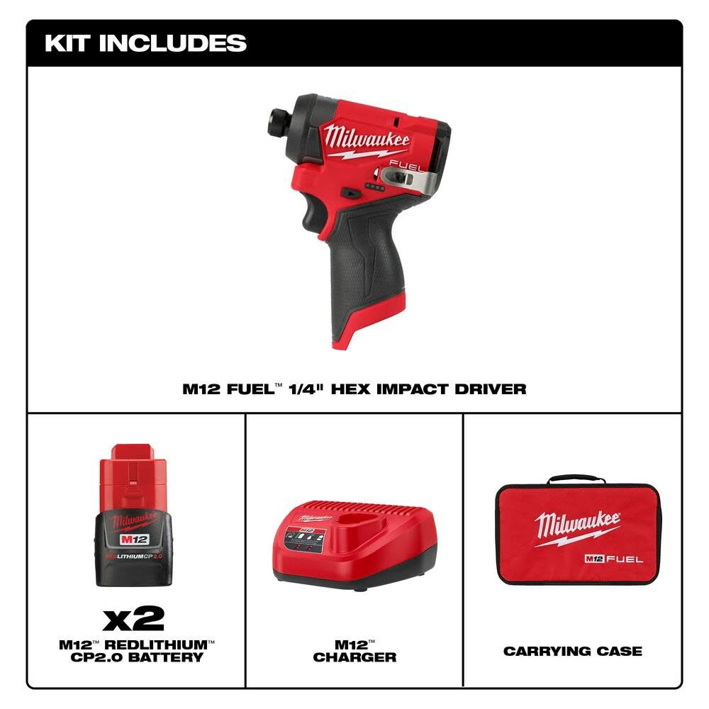 Kit de destornillador de impacto hexagonal Milwaukee M12 FUEL de 1/4 pulgadas4