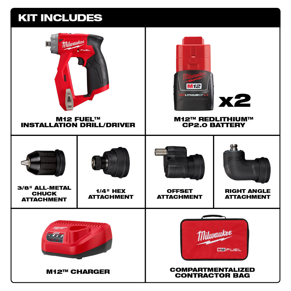 KIT DE TALADRO/DESTORNILLADOR DE INSTALACIÓN MILWAUKEE M12 FUEL9