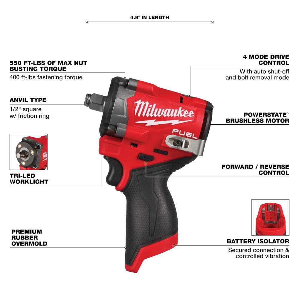 Llave de impacto Milwaukee M12 FUEL Stubby de 1/2