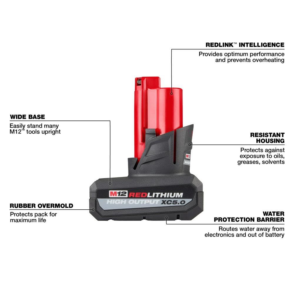 BATERÍA M12 REDLITHIUM ALTO SALIDA 5.0AH MILWAUKEE 48-11-24508