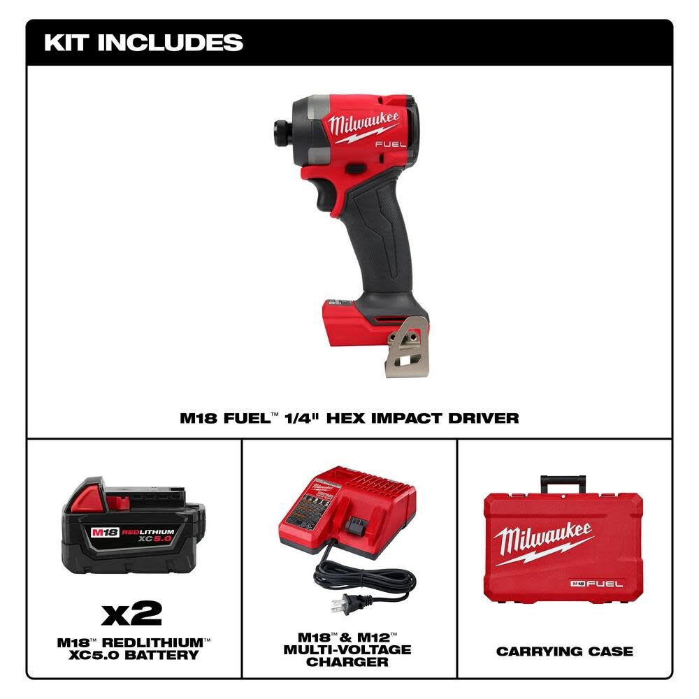 Kit de destornillador de impacto hexagonal Milwaukee M18 FUEL de 1/4