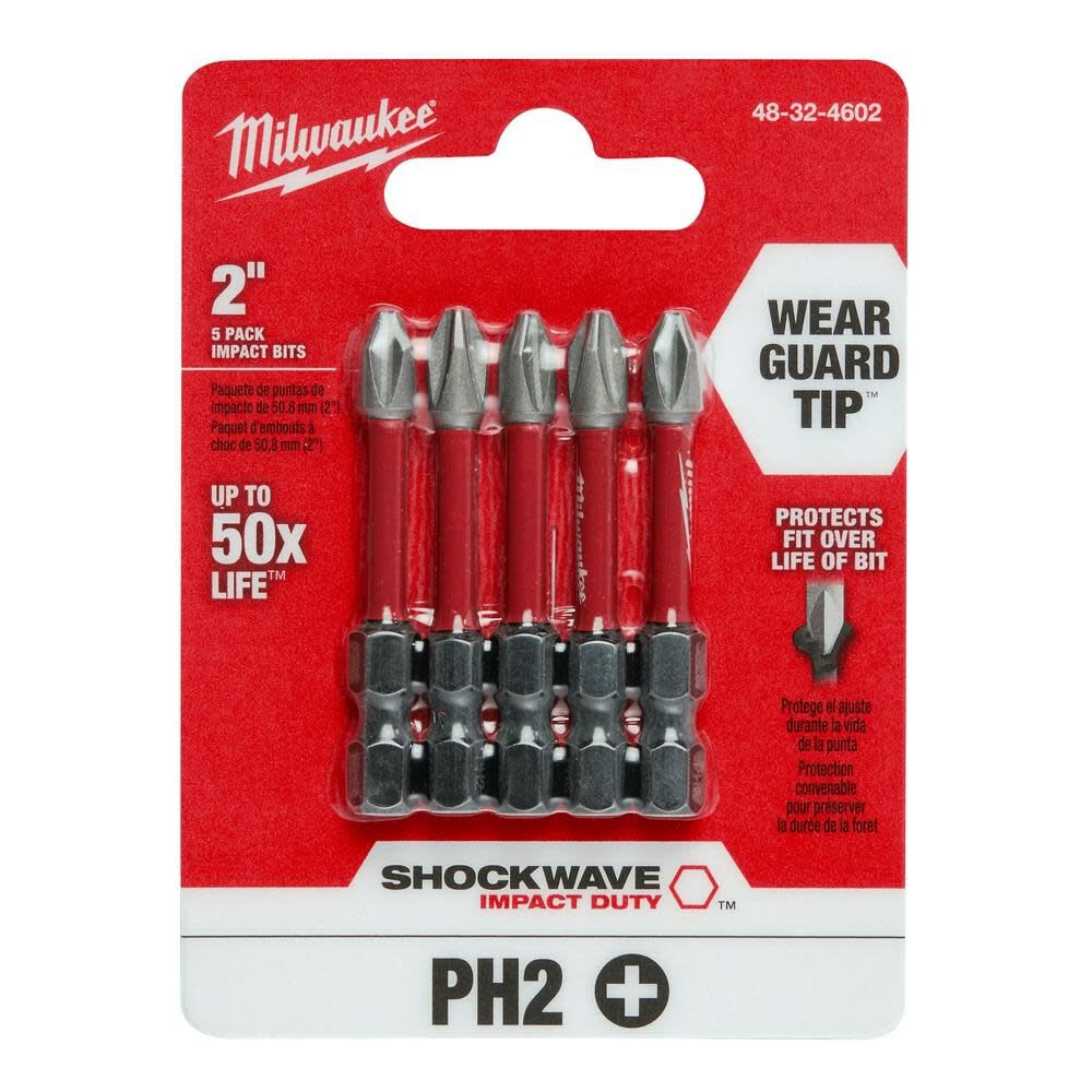 Puntas de impacto de 2 pulg. con punta Phillips PH2 SHOCKWAVE de Milwaukee, paquete de 51
