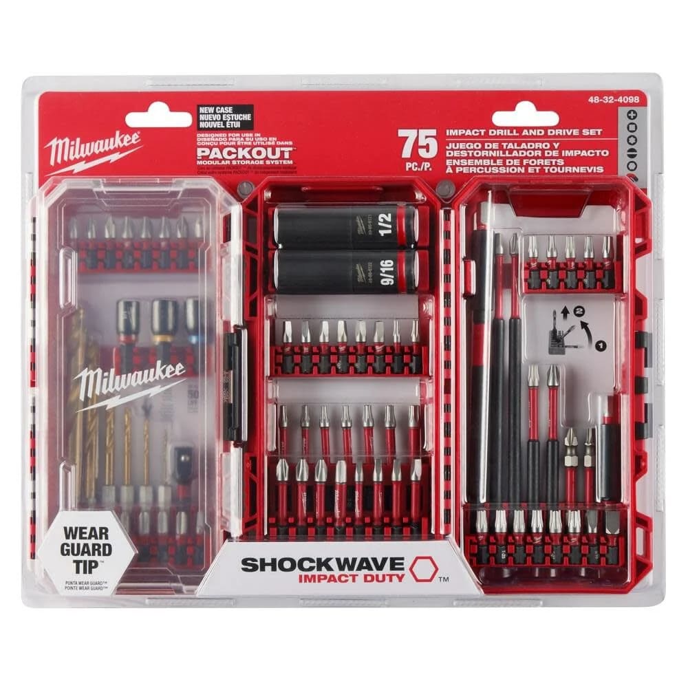 MILWAUKEE SHOCKWAVE JUEGOS DE BROCA Y ACCIONAMIENTO DE IMPACTO 75PCS 48-32-40983