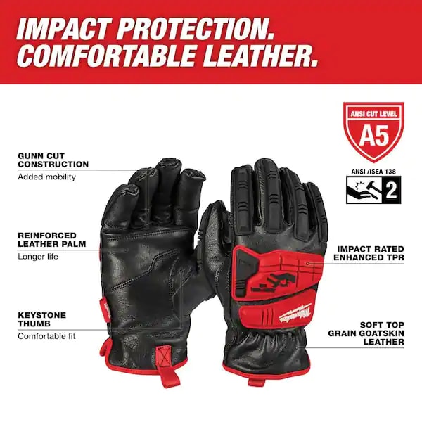 MILWAUKEE 48-22-8782 GUANTES DE PIEL DE CABRA DE NIVEL 5 CON CORTE DE IMPACTO - L3
