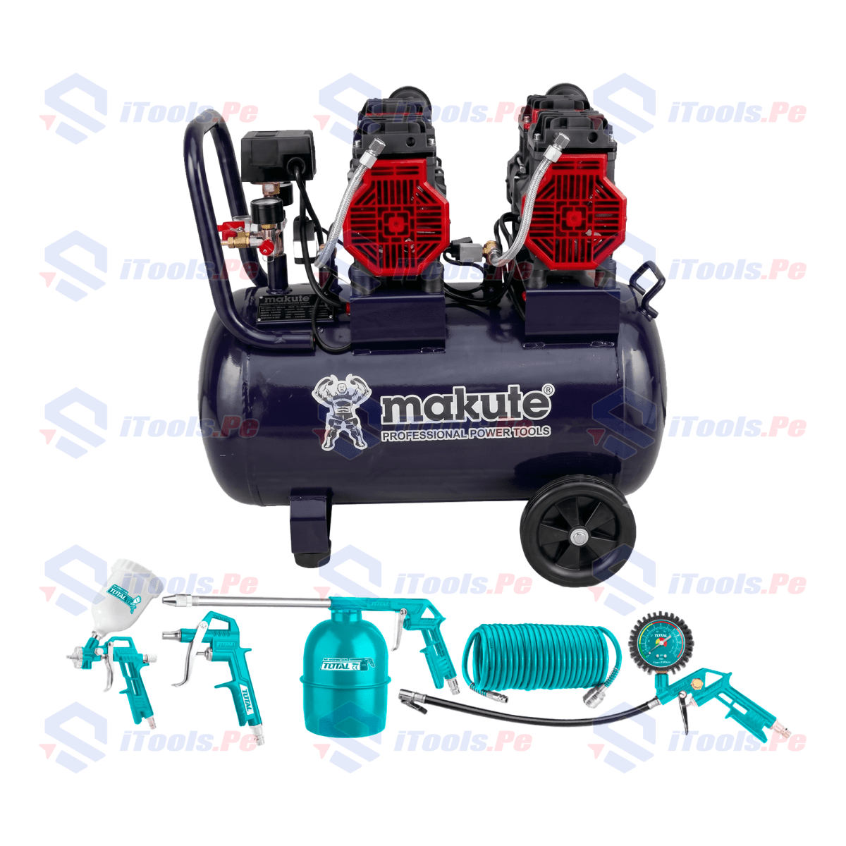 PACK COMPRESORA SILENCIOSA 50 LT MAKUTE + SET DE ACCESORIOS 5PCS TOTAL1