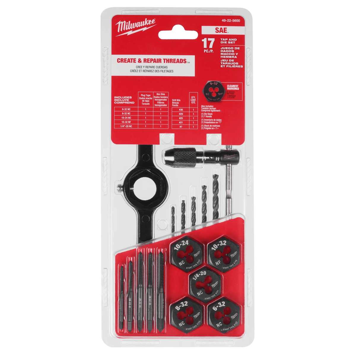 Juego de 17 piezas de machos de roscar y troqueles SAE/ 49-22-56002