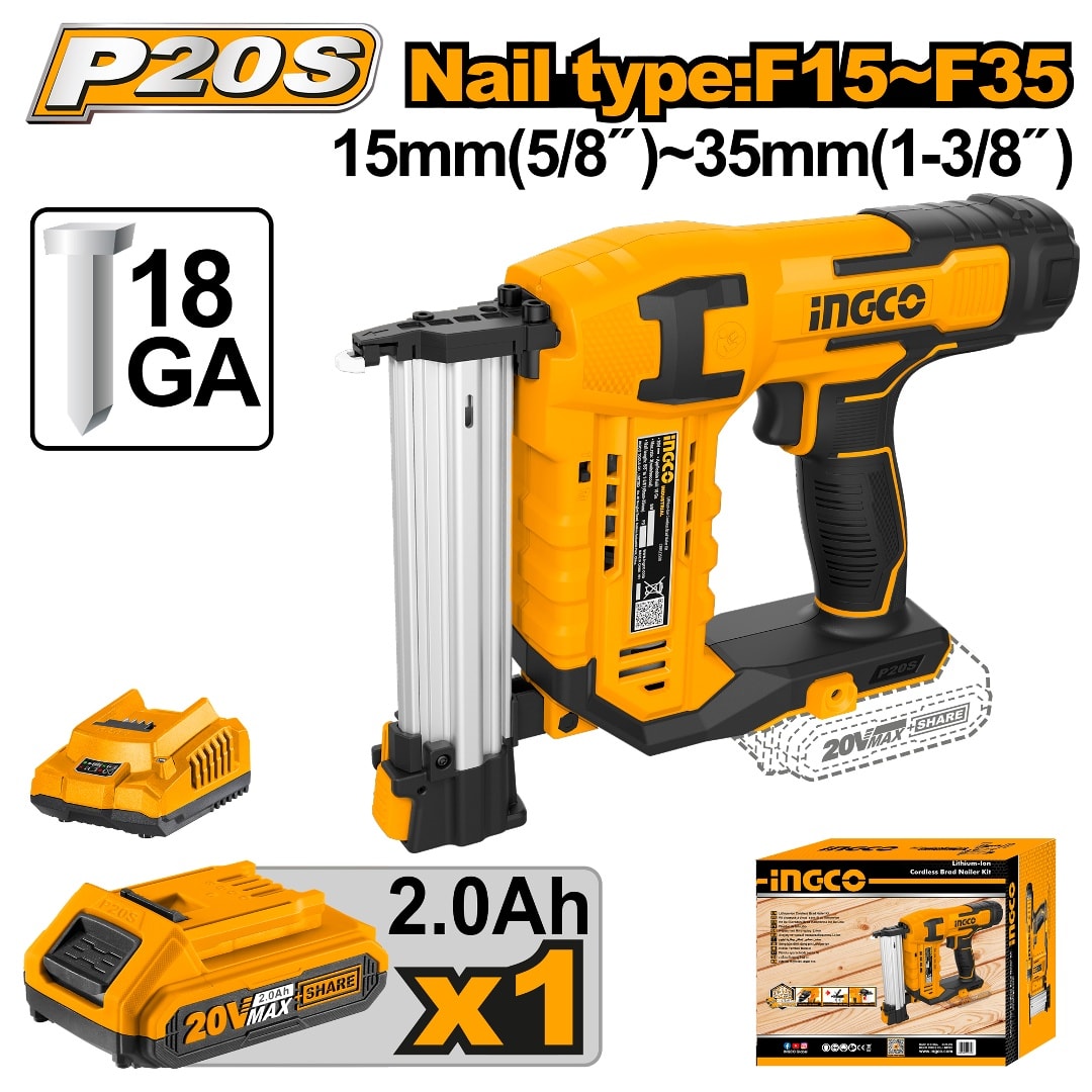 CLAVADORA A BATERIA 20V P20S 15MM A 35MM INGCO CBNLI35081