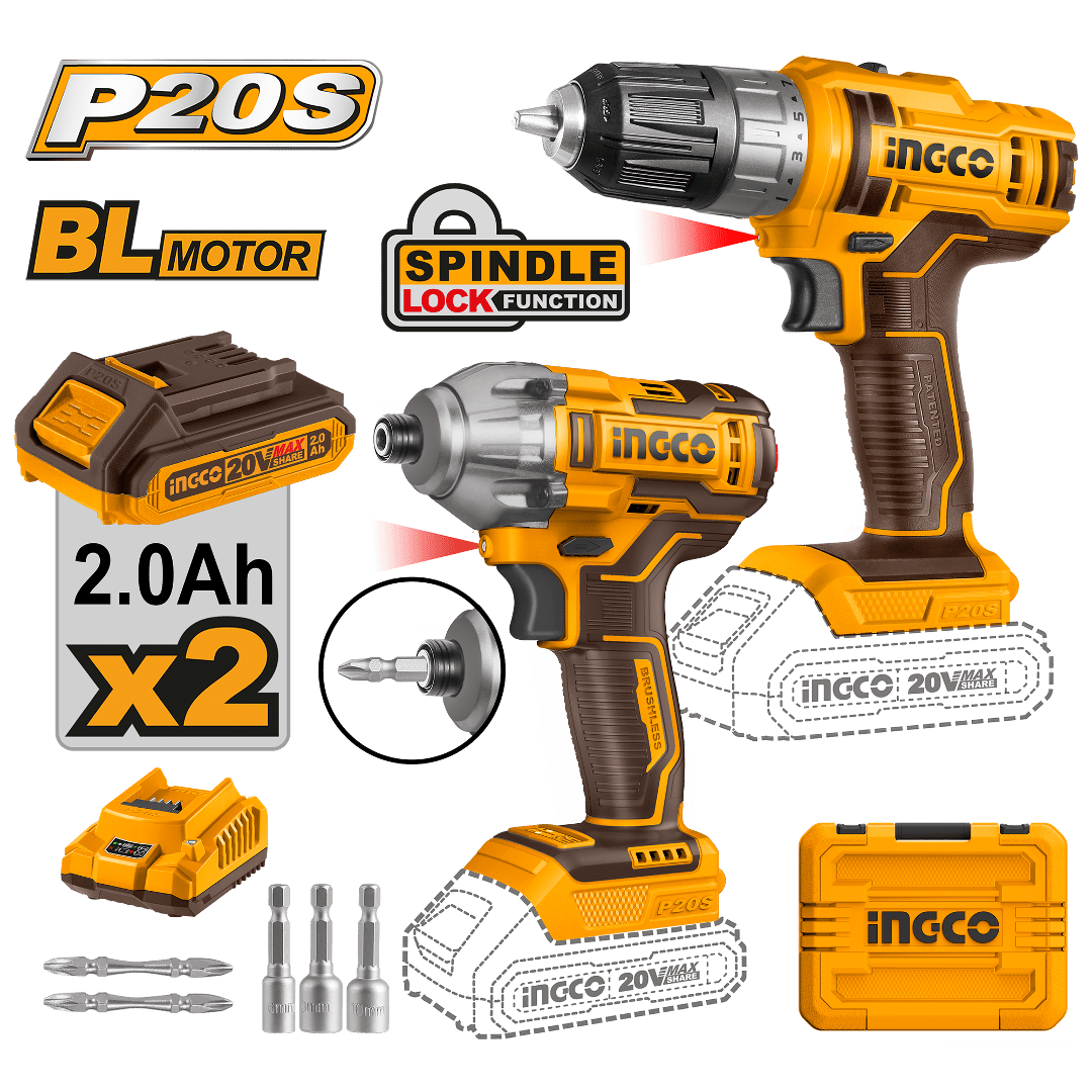 SET ATORNILLADOR IMPACTO 20V + ATORNILLADOR 20V 10MM INGCO COSLI2307081