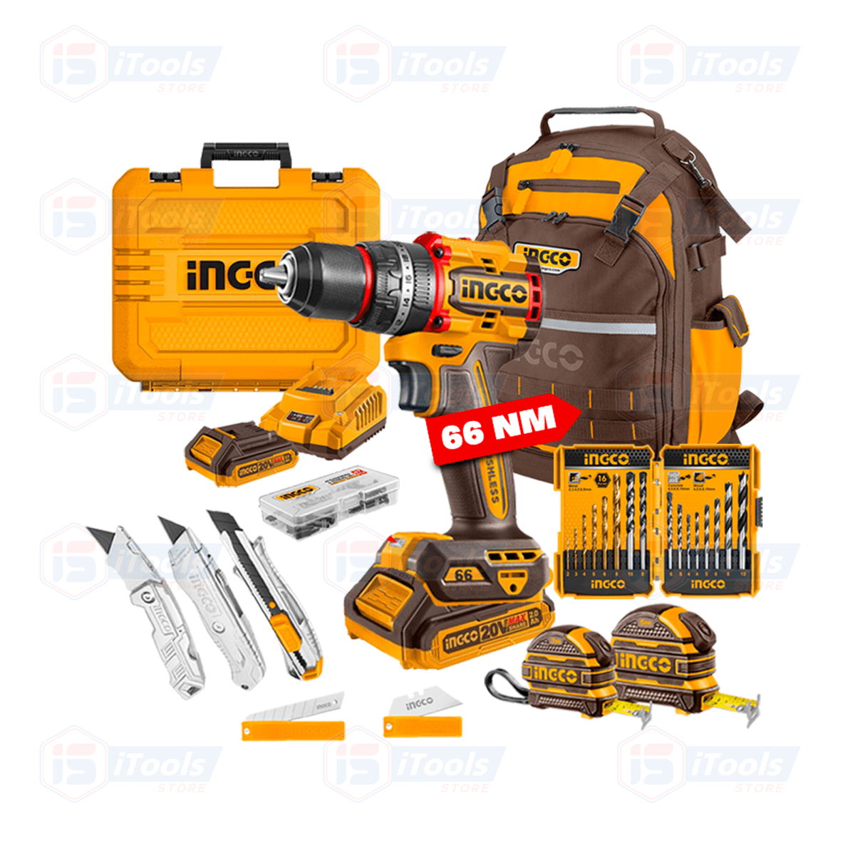 SUPER COMBO TALADRO PERCUTOR 66NM + MOCHILA INGCO1