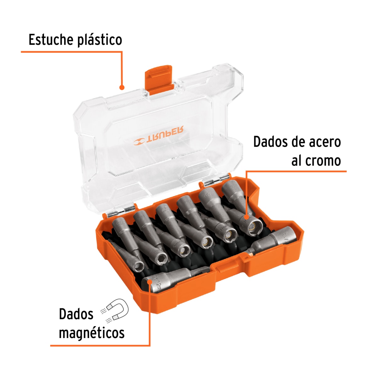 JUEGO DE DADOS MAGNETICOS 14PCS PARA ATORNILLADOR TRUPER4