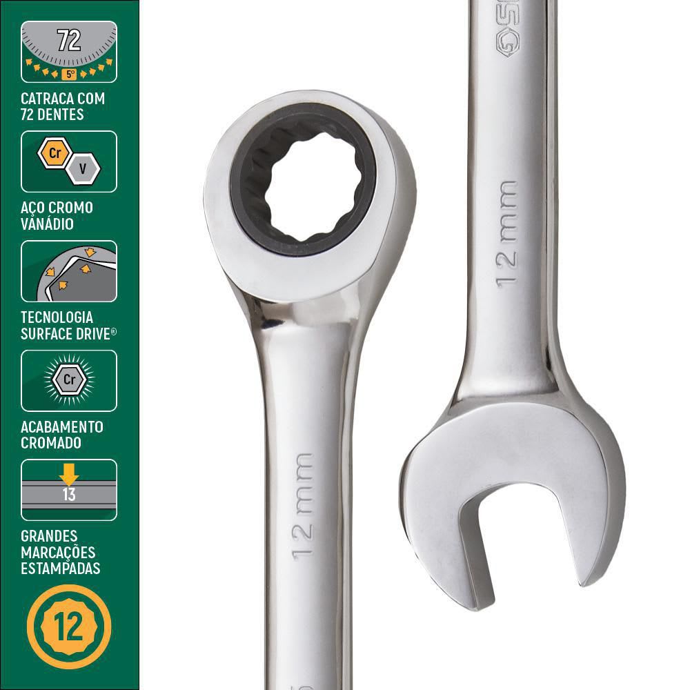 JUEGO DE LLAVES MIXTAS CON RATCHET 12PCS 8-19MM SATA2