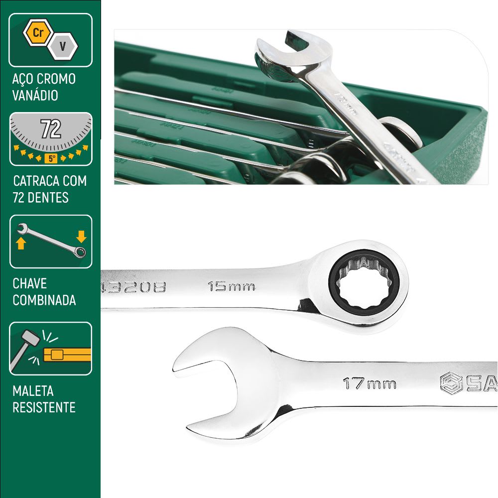 JUEGO DE LLAVES MIXTAS CON RATCHET 12PCS 8-19MM SATA4