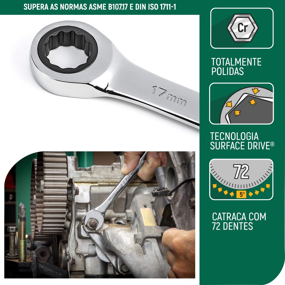 JUEGO DE LLAVES MIXTAS CON RATCHET 12PCS 8-19MM SATA5