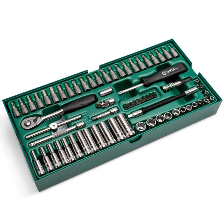 Juego de dados en bandeja Copas Metrico 6 Puntos 66 Pc. 1/4