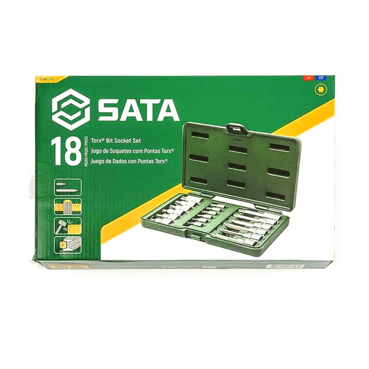 JUEGO DE LLAVES DE VASO TORX DE 18 PIEZAS, ¼” Y ½”, CON PUNTAS LARGAS Y CORTAS - SATA ST09052SJ1