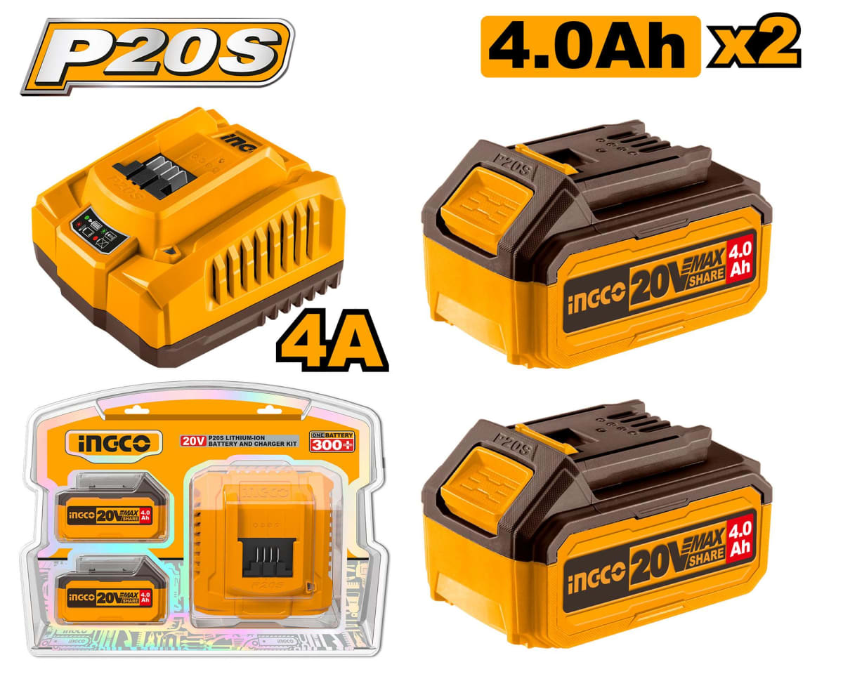 SET 2 BATERIAS 20V 4 AH + 1 CARGADOR INGCO - FBCPK14241