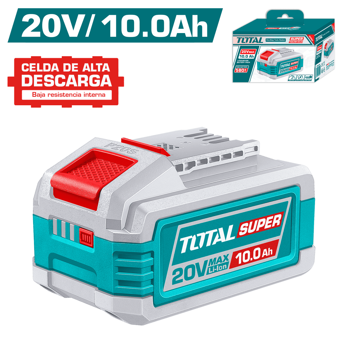 Batería Li-Ion 20V 10.0Ah Super Tabless Cells TOTAL / TFBLI21291