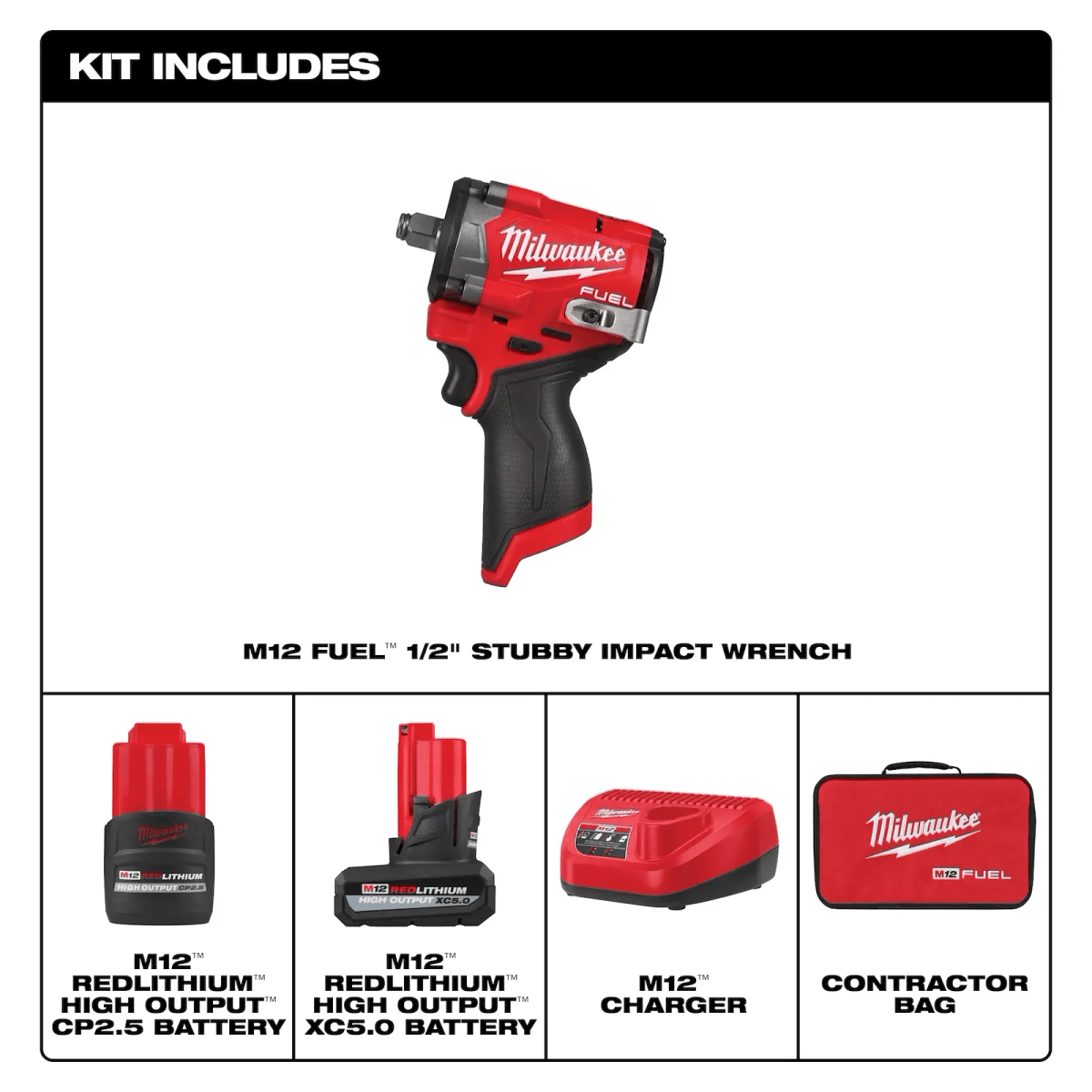 Kit de llave de impacto corta 1/2