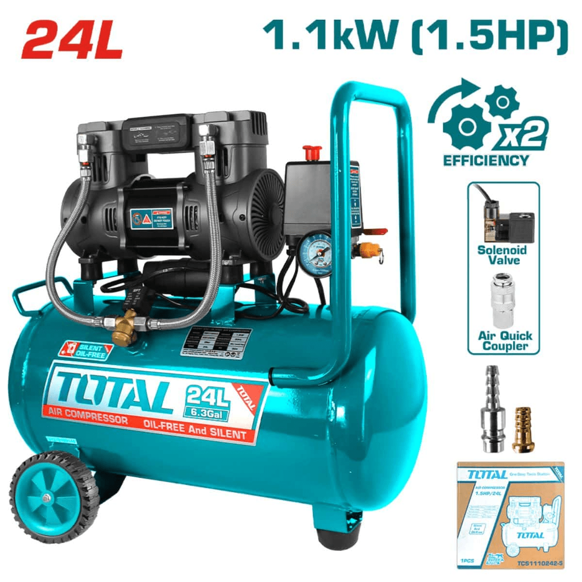 COMPRESORA 24L OIL-FREE 1.5HP 8BAR TOTAL / TCS1110242-51