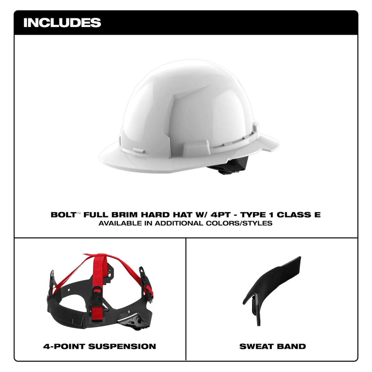 Casco ala completa con suspensión de trinquete 4 puntos BOLT™ Tipo 1 - Clase E MILWAUKEE / 48-73-11014