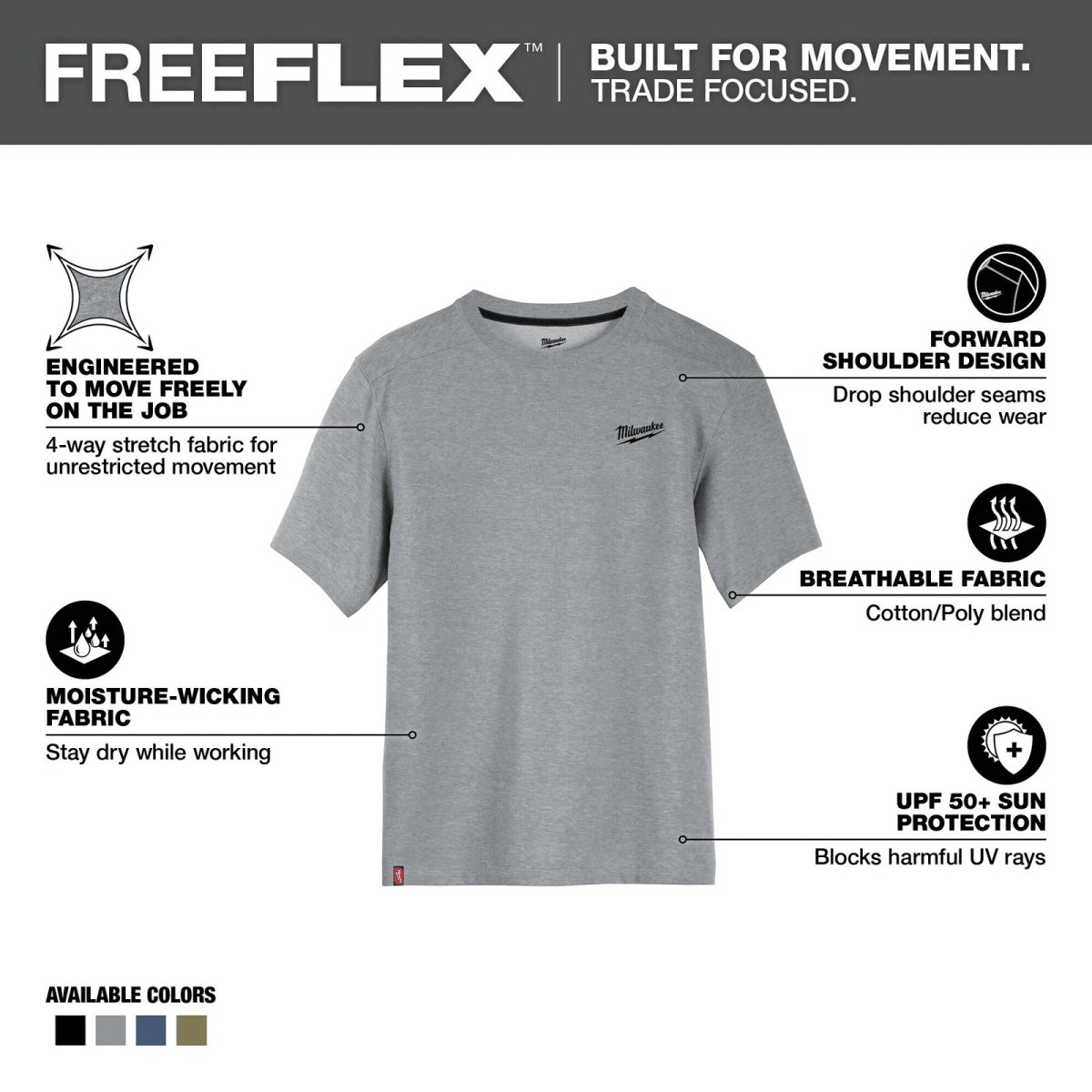 POLO DE TRABAJO HIBRIDA FREEFLEX MANGA CORTA GRIS L MILWAUKEE /603GL3