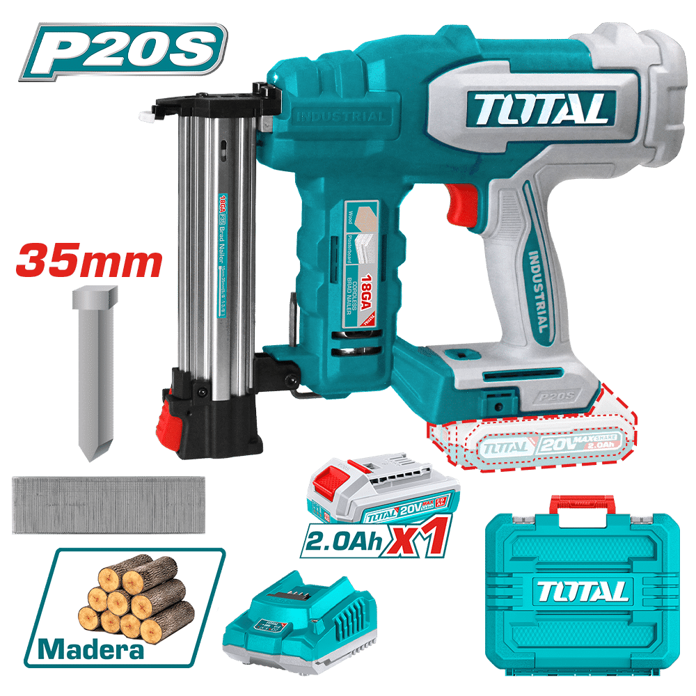 CLAVADORA INALAMBRICA PARA MADERA 20V CON BATERIA Y CARGADOR + 1000 CLAVOS TOTAL /  TCBNLI20081