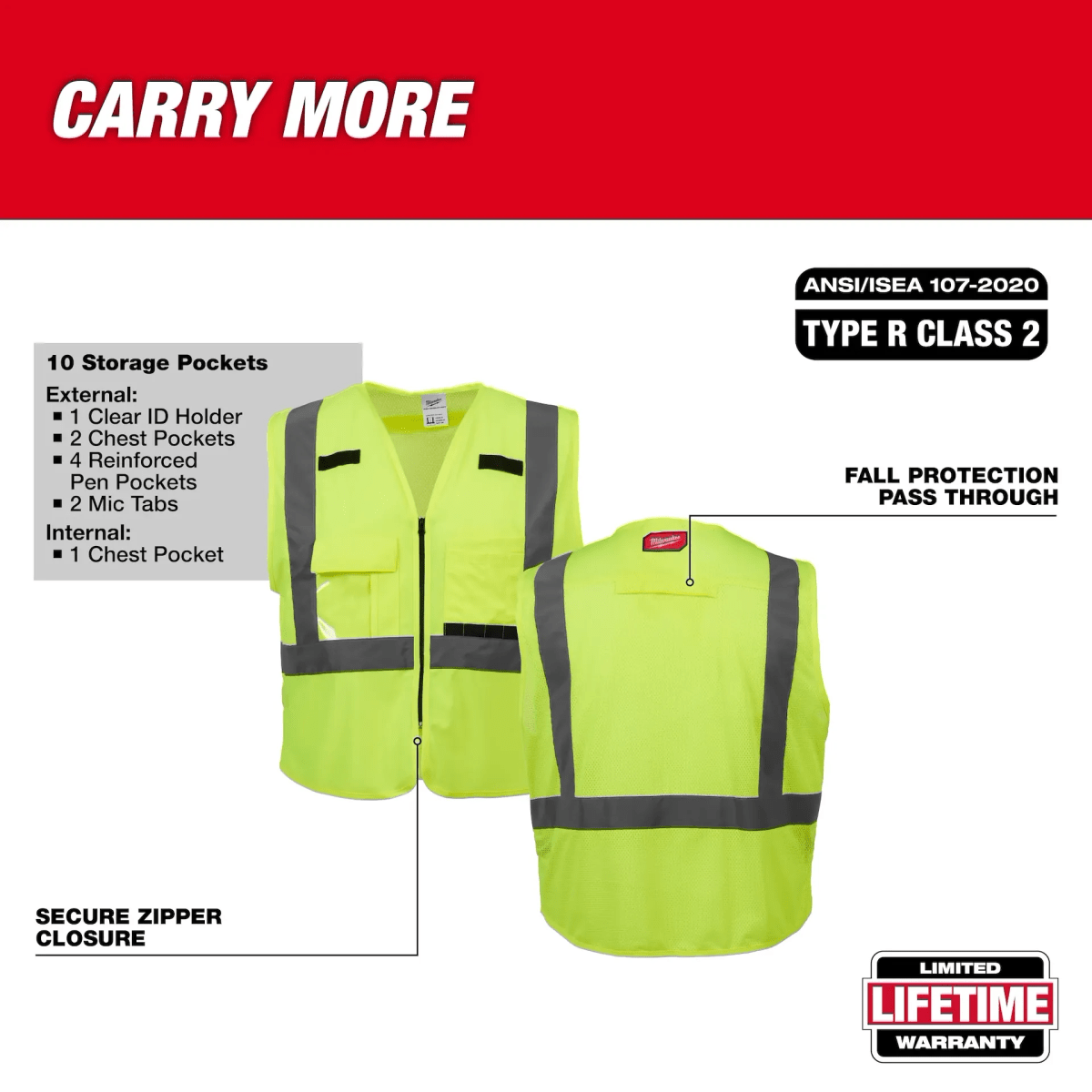 Chaleco de seguridad amarillo de alta visibilidad Clase 2: L / XL Milwaukee 48-73-50224