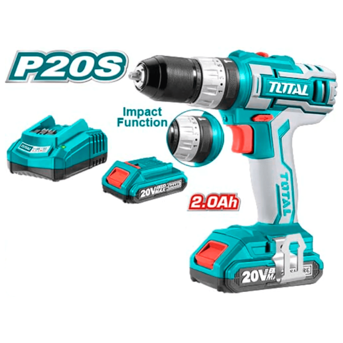 TALADRO ATORNILLADOR PERCUTOR INALÁMBRICO 20V 10 MM TOTAL TIDLI20023