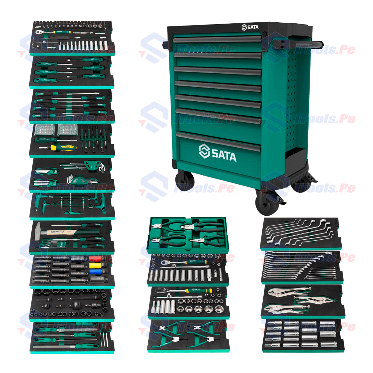 CARRO DE HERRAMIENTAS VERDE DE 380 PCS SATA1