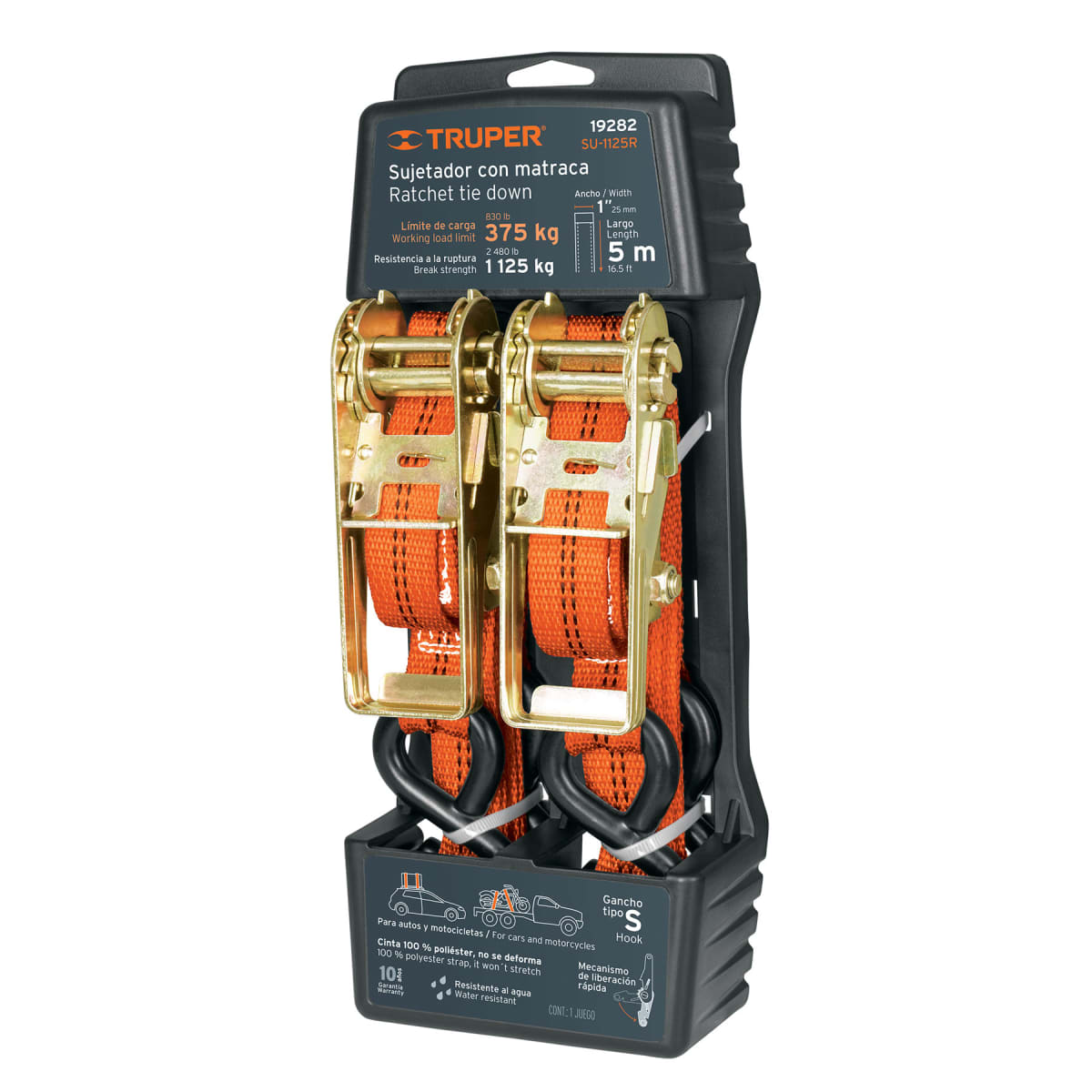 JUEGO DE 2 SUJETADORES CON MATRACA CARGA MÁXIMA 1125 KG TRUPER 192821