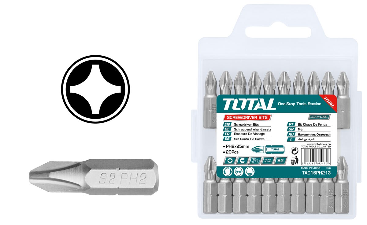 SET DE 20 PUNTAS PARA ATORNILLADOR PH2 25MM TOTAL1