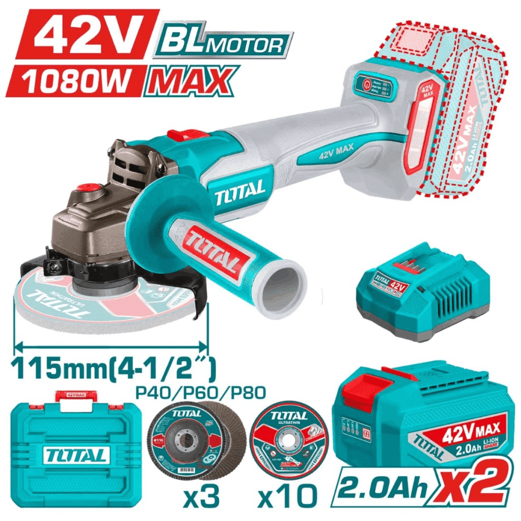 AMOLADORA INALÁMBRICA 42V 1080W 4-1/2