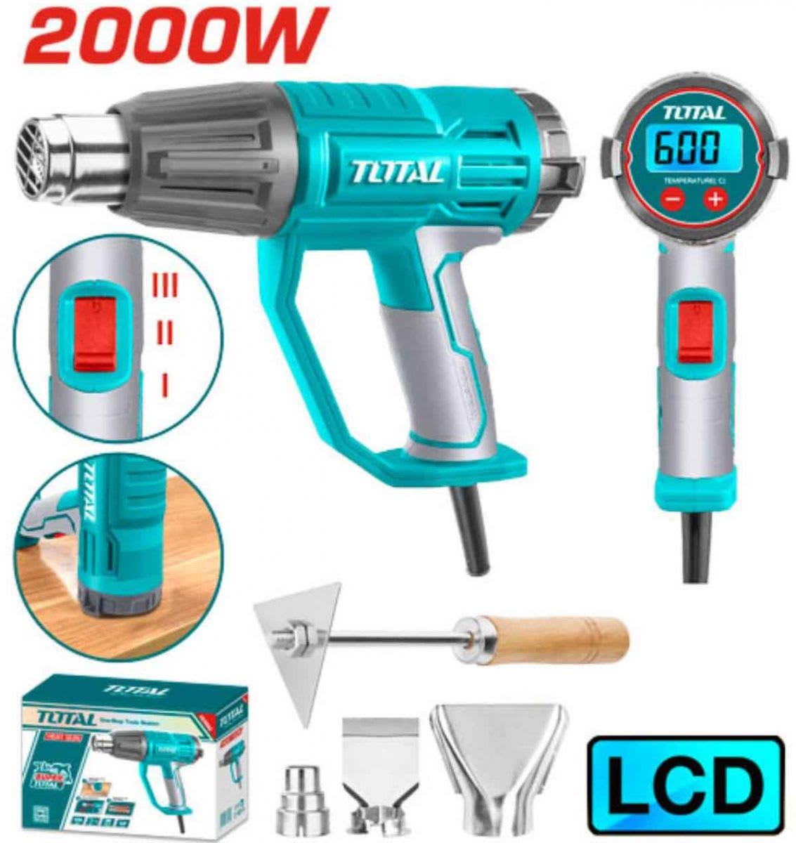 PISTOLA DE CALOR 2000W PANEL DIGITAL TB20056 TOTAL1