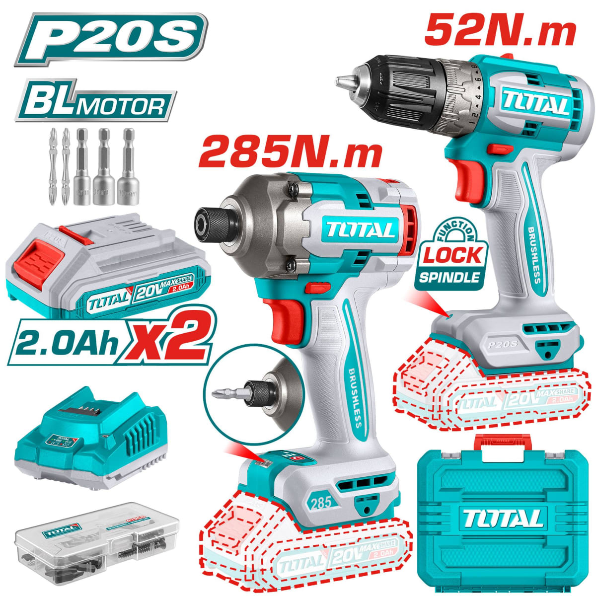 COMBO BRUSHLESS TALADRO ATORNILLADOR + ATORNILLADOR DE IMPACTO TOTAL / TCKLI202721