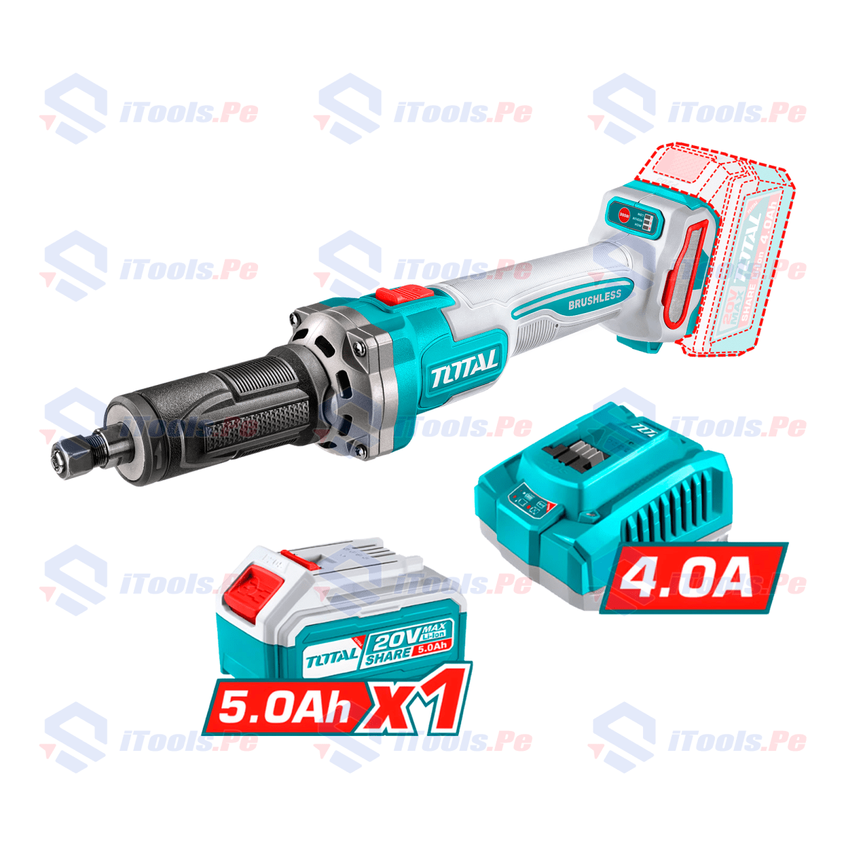 KIT RECTIFICADORA 20V TOTAL + BATERÍA 5AH + CARGADOR 4AH2