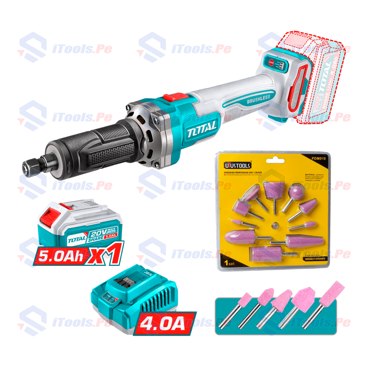 KIT RECTIFICADORA 20V TOTAL + BATERÍA 5AH + CARGADOR 4AH1