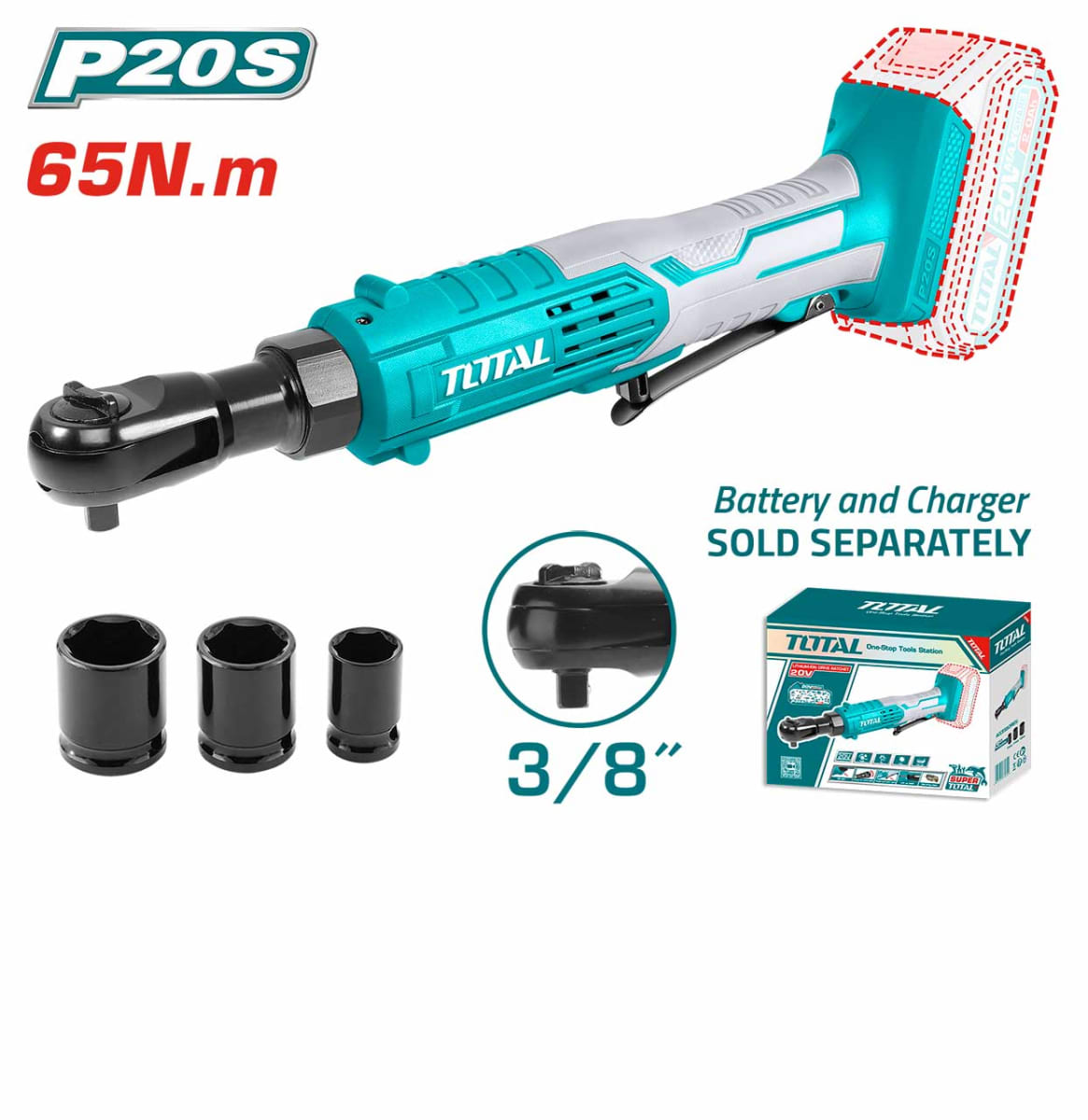 LLAVE RACHET INALAMBRICO CON ACCIONAMIENTO DE IONES BARETOOLS TOTAL / TDRLI20601511